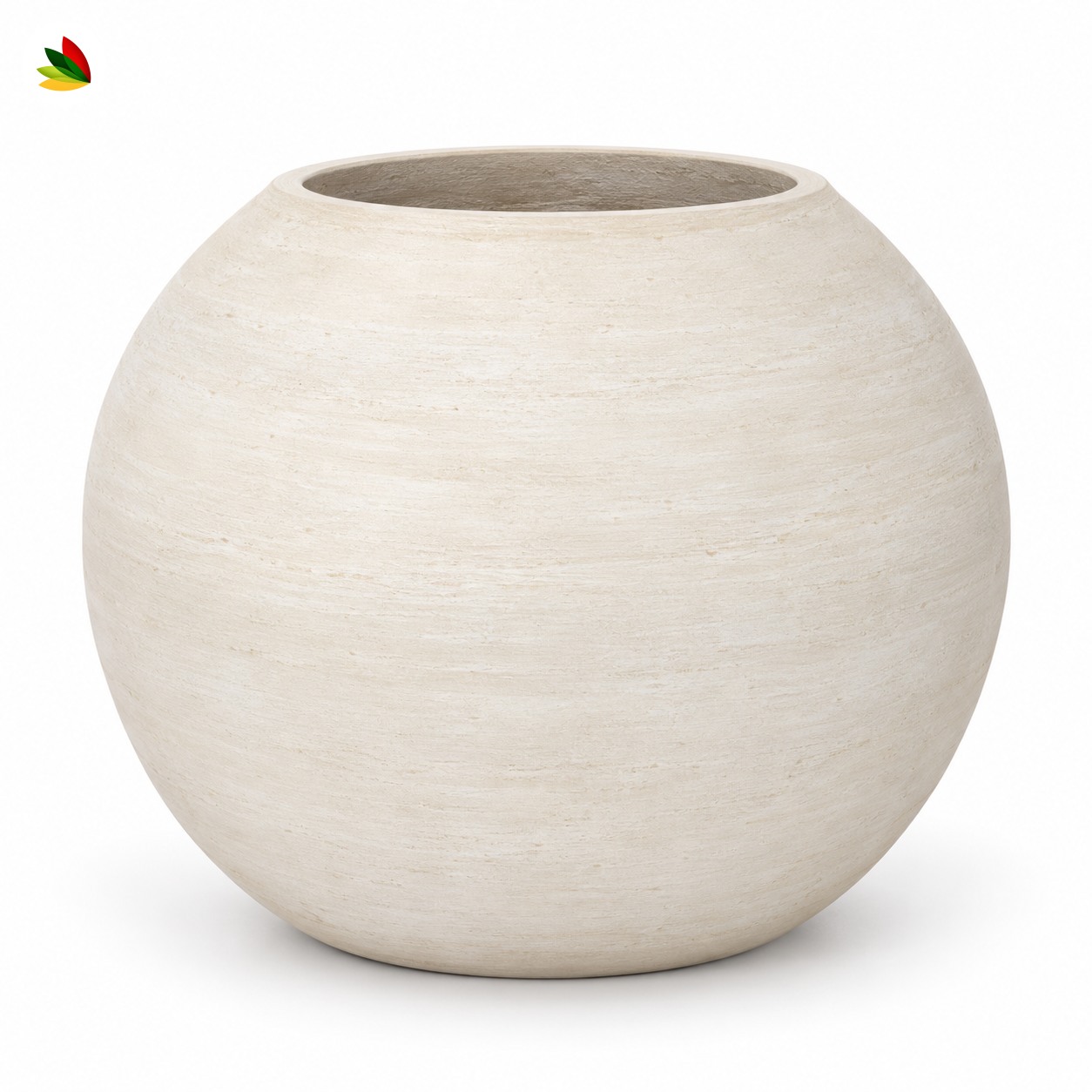 Maceta esférica pintada · Marfil de fibrocemento